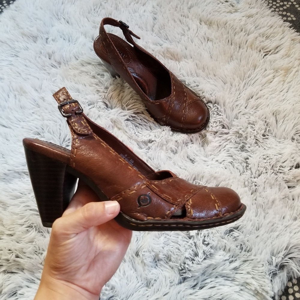 Born heels brown round toe slingback size 8